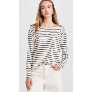 Nili Lotan Shirt Women Large Arlette Long Sleeve White Black Striped Minimalist